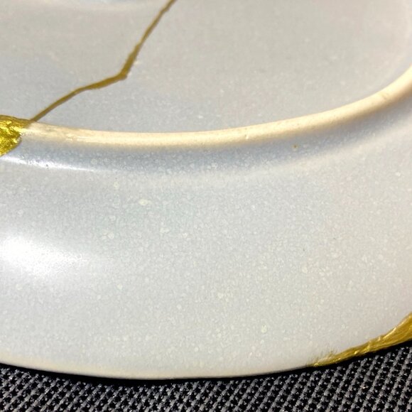 KINTSUGI WABI SABI OAKE GRAY CERAMIC SERVING PLATTER GOLD 15.24"x10.12 HAND MADE - Picture 6 of 8